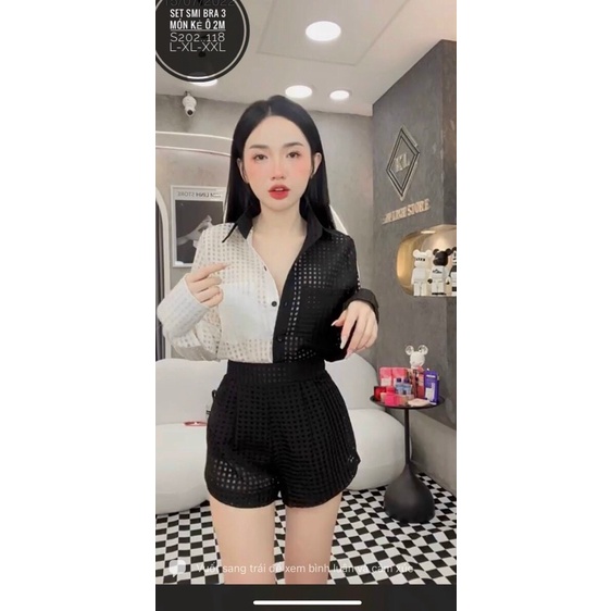 BIGSIZE set Hot sơ mi phối màu mix bra 2022 siêu sang,xịn,thời trang