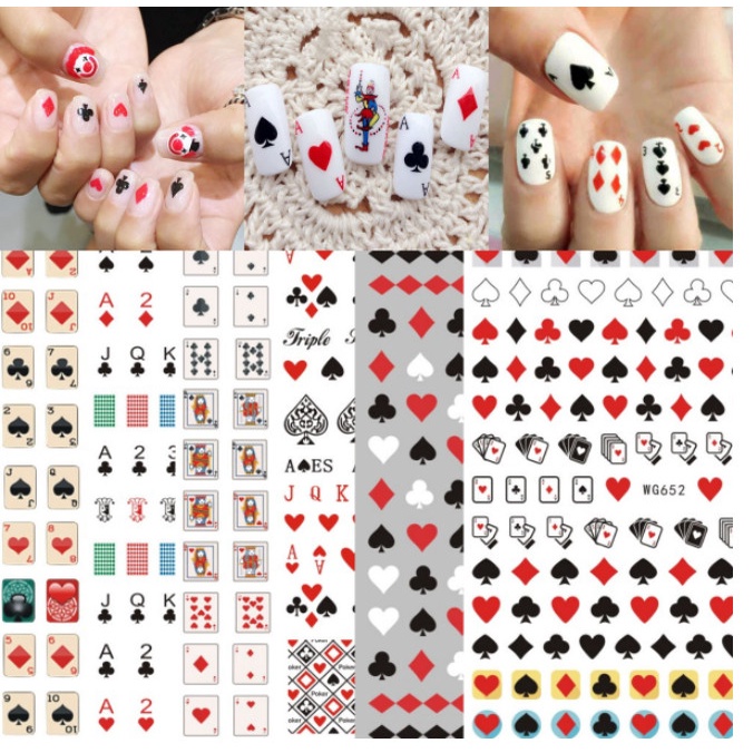 sticker lá bài trang trí nail