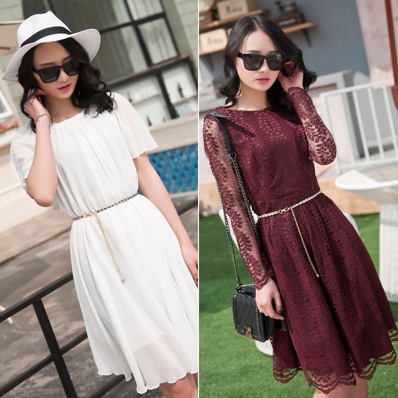 Thắt Lưng Kim Loại Dáng Dài Đính Ngọc Trai Thời Trang Cho Nữ