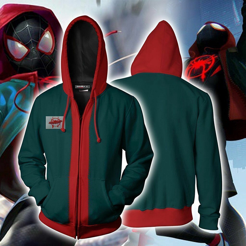 Men Miles Morales Spider-Man Into th Spider-Verse Sweatshirt Hood Coat Jacke