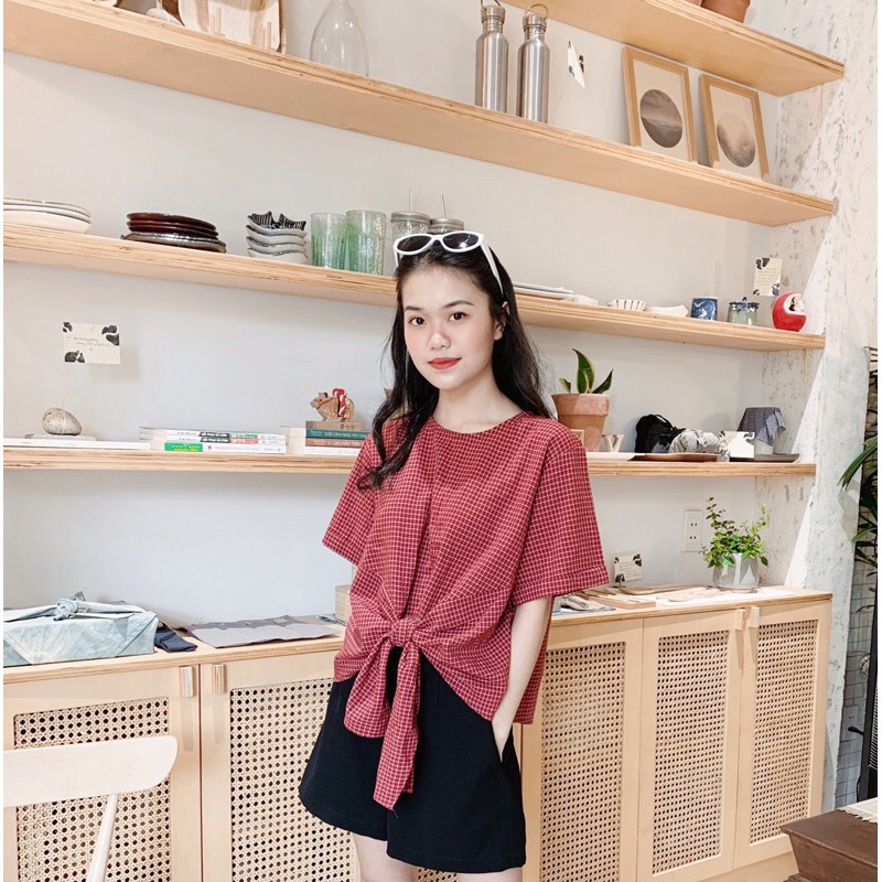 Áo vạt nơ tay ngắn CALIE STORE
