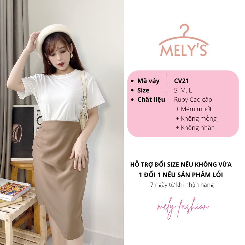 Chân váy Midi dài xẻ tà nhún eo giấu bụng phong cách sang trọng có bigsize Mely's Fashion CV21