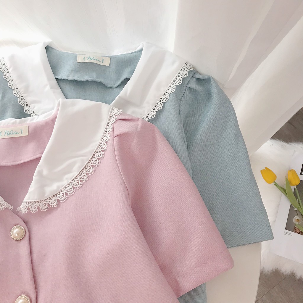 Áo kiểu nữ Nhiên vintage cổ sen có nút AA626