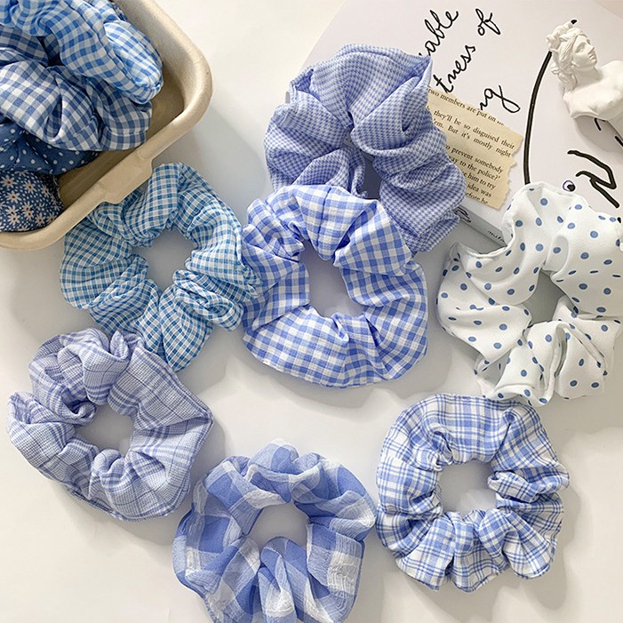 (CHỌN MẪU) Dây Buộc Tóc Vải Scrunchies Kẻ, Chấm Bi, Hoa Cúc XIC45
