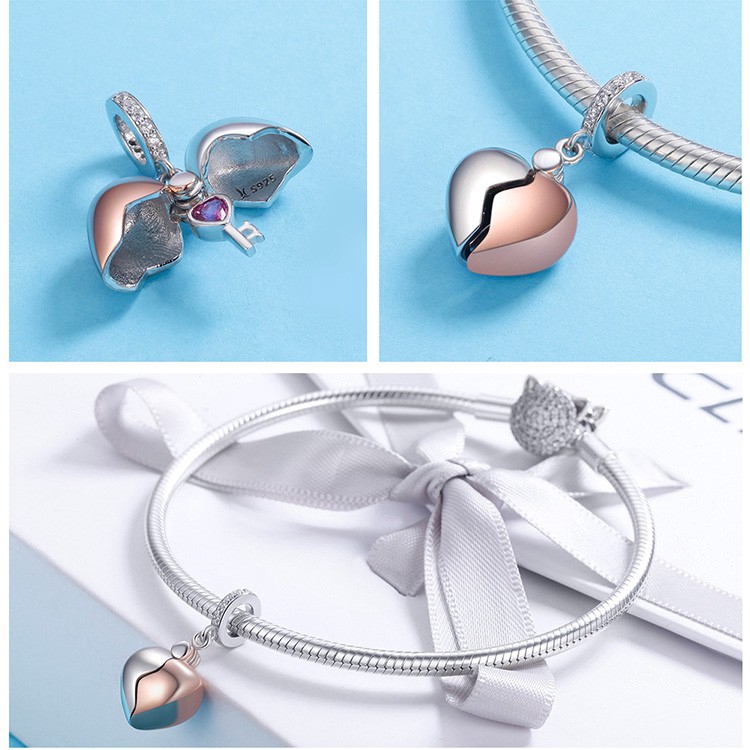 Mặt dây chuyền Bamoer bằng bạc 925 hình trái tim phối màu vàng hồng