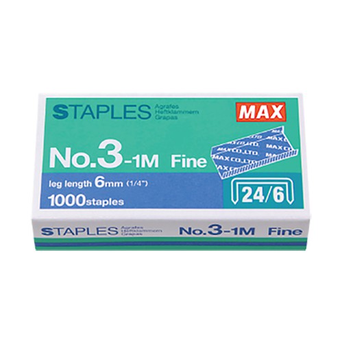 Đinh ghim MAX No.3-1M - Set 20 hộp nhỏ - Kim bấm số 3 tiêu chuẩn, ghim tới 30 trang/ lần
