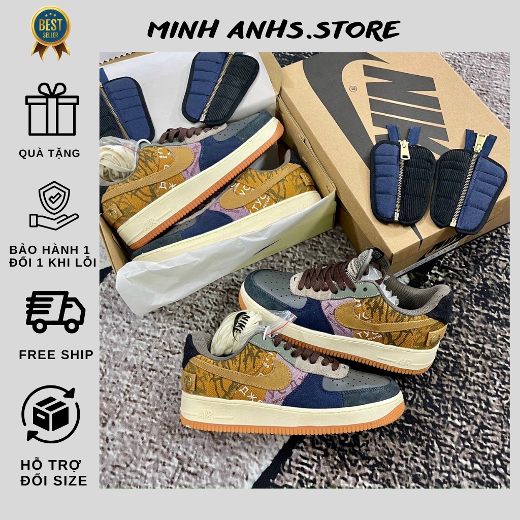 Giày Thể Thao AF1 Travis Thổ Cẩm, Air Force 1 Vải Thổ Cẩm, Form Chuẩn Bản Trung S.C Full Box+ ảnh thật