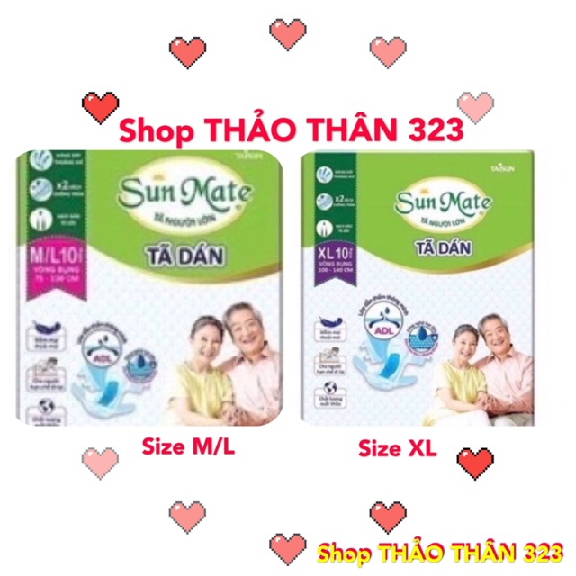 Tã/ Bỉm DÁN SunMate NGƯỜI LỚN SIÊU THẤM HÚT , THOÁNG NHẸ Size M/L , XL