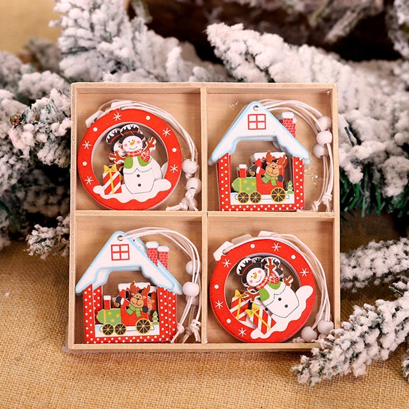 Bộ 12 phụ kiện treo trang trí cây thông giáng sinh hình bông tuyết bằng gỗ nhiều màu sắc dễ thương