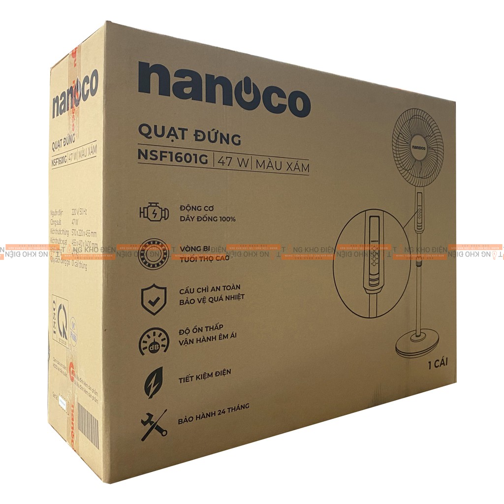 Quạt đứng Nanoco NSF1601G - Motor dây đồng, vòng bi đạn bạc [CHÍNH HÃNG]