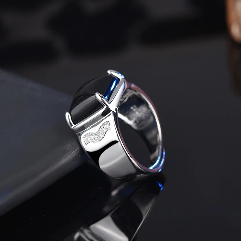 Nhẫn Hở Đính Đá Zircon Màu Đen Thiết Kế Hở Đơn Giản Thời Trang Cho Nam Và Nữ