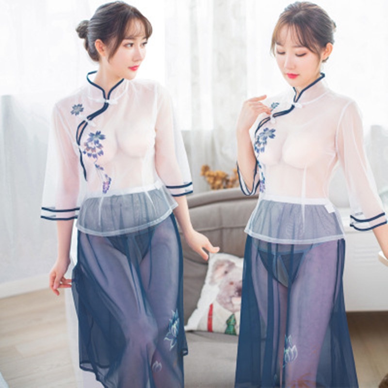 Váy ngủ cosplay sườn xám sinh viên trung hoa xanh 341