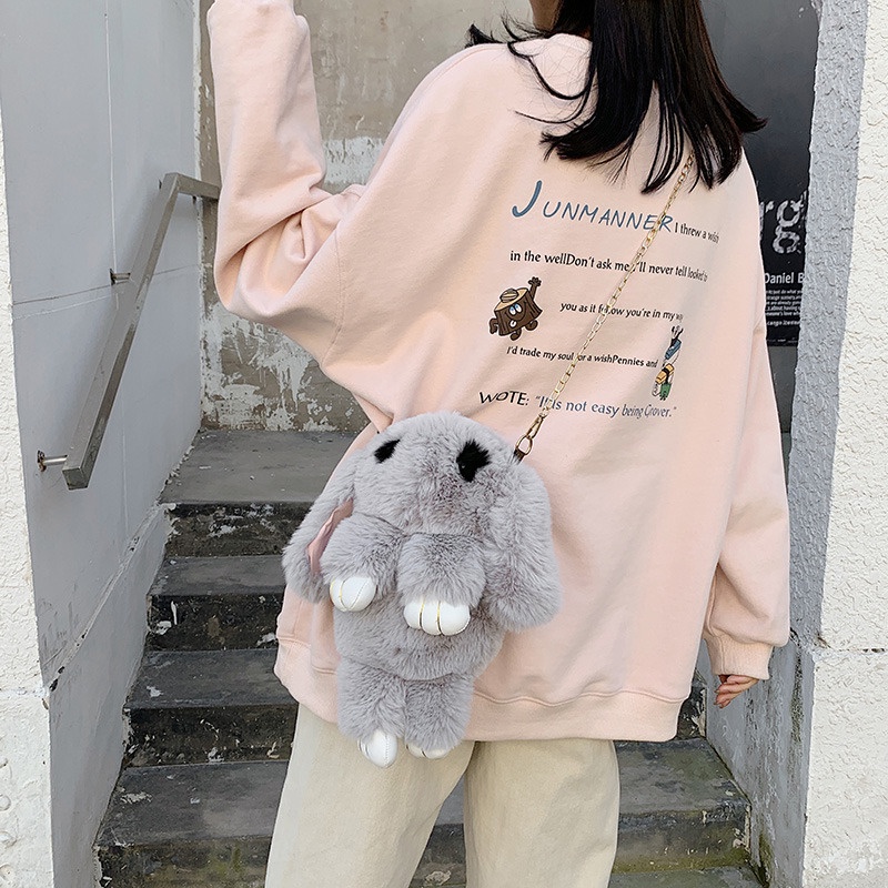 Túi Đeo Chéo Hình Thỏ Nhồi Bông Dễ Thương Sáng Tạo Cho Nữ