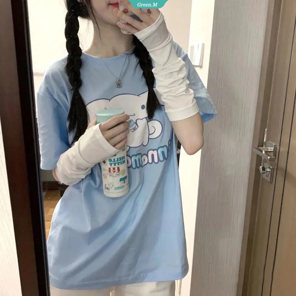 New Women Casual Loose Oversized T Shirt Cartoon Cinnamoroll Printed Three Quarter Sleeve Tee Shirt Female Streetwear
