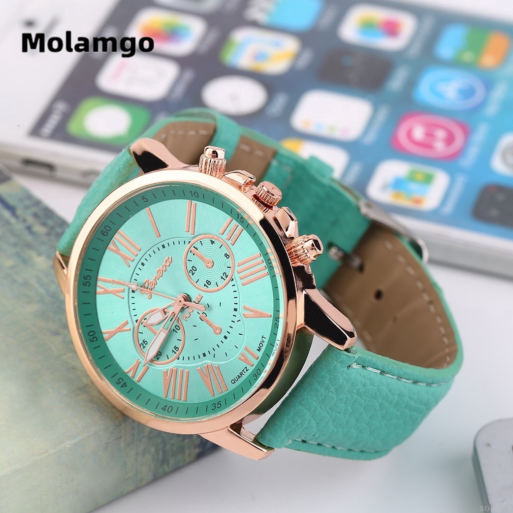 Đồng hồ Geneva dây đeo bằng da PU màu sắc unisex thời trang phù hợp để làm quà tặng