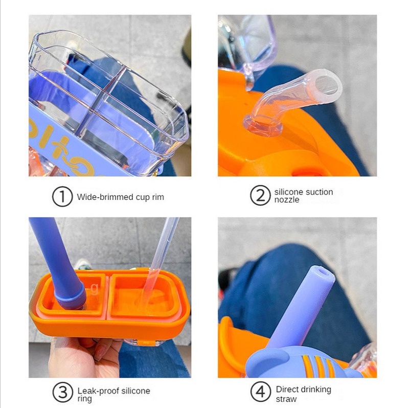 Bình Nước Hình Vuông Dung Tích Lớn 580/800ml Kèm Ống Hút Kiểu Dáng Dễ Thương