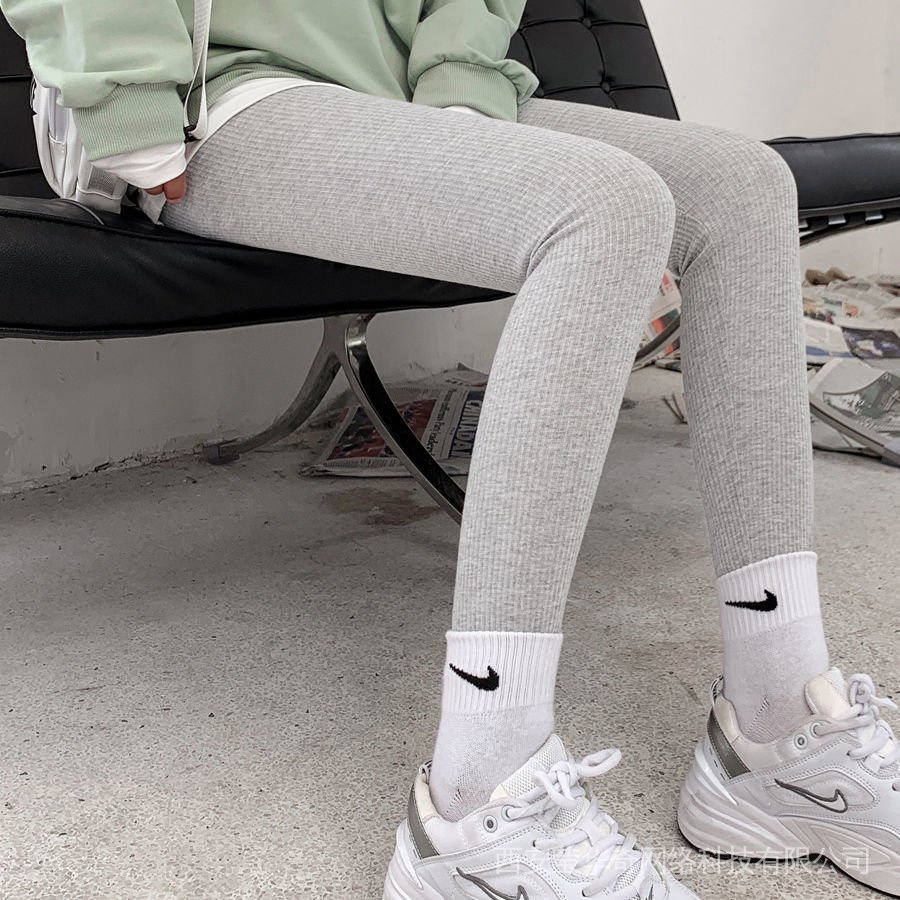 Quần Legging Cotton Lưng Cao Kẻ Sọc Ngang Màu Xám Thời Trang Xuân Thu Cho Nữ 2022