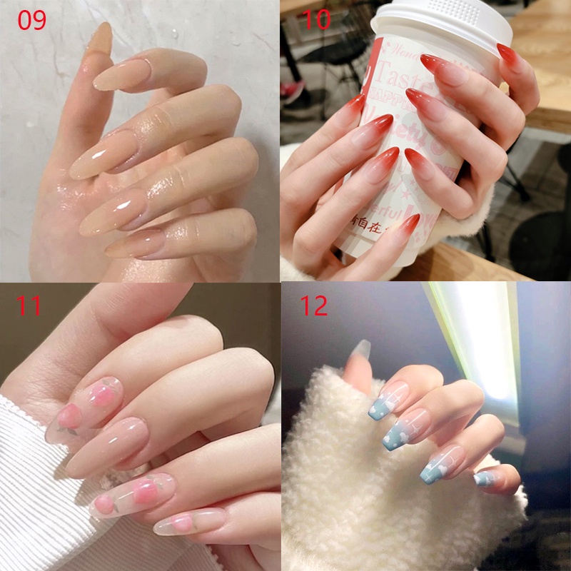 Bộ 24 móng tay giả dáng dài tông màu nude tháo rời được thời trang