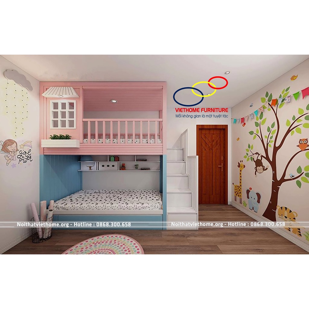 Giường tầng dành cho bé trai và bé gái đẹp hiện đại Viethome - Nôi thất Viethome bảo hành & bảo trì sản phẩm 6 năm