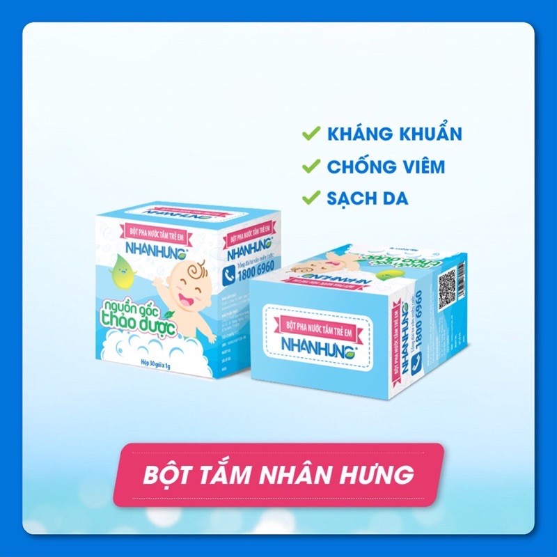 Bột pha nước tắm trẻ em Nhân Hưng dứt điểm rôm sảy, mụn nhọt, mẩn ngứa, hăm tã cho trẻ sơ sinh và trẻ nhỏ