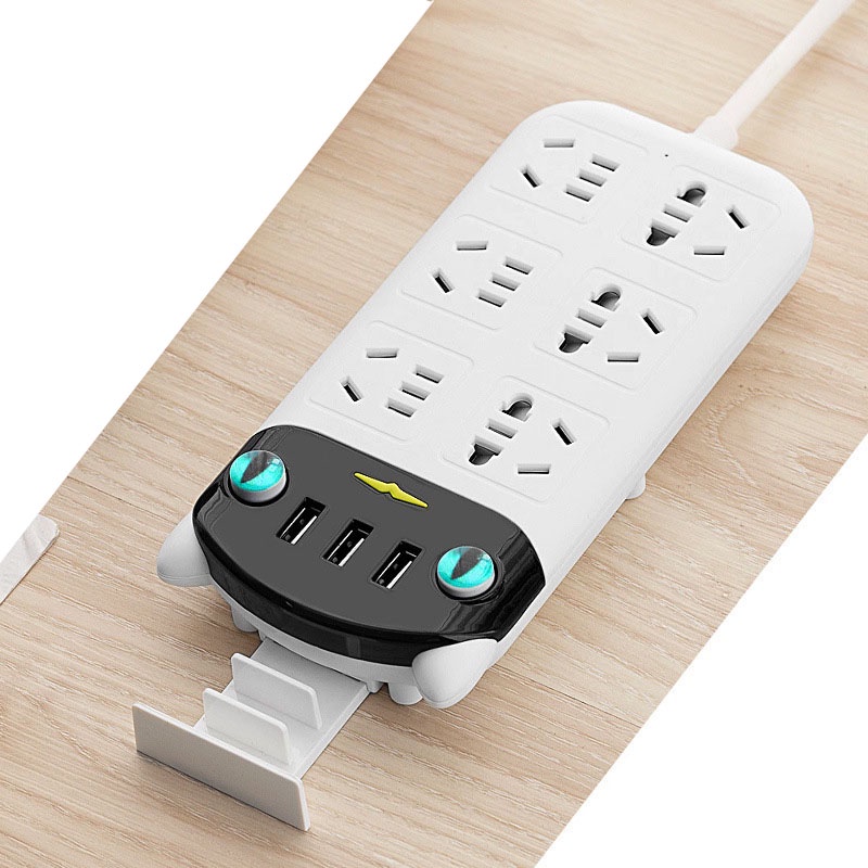 Ổ Cắm Điện Thông Minh Đa Năng Chống Giật, Tích Hợp 3 Cổng Cắm Sạc USB Tiện Lợi Hình CON MÈO VERSION 2 - Gia Dụng Tý Tẹo