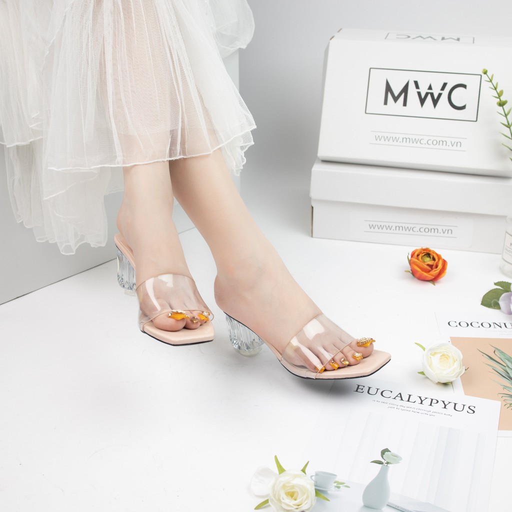 Guốc Cao Gót MWC Quai Trong Suốt Đế Thủy Tinh NUCG - 3853