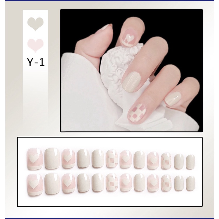 Bộ 24 Móng Tay Giả Dài/Ngắn Thiết Kế Dễ Thương Che Phủ Toàn Diện Cho Nữ