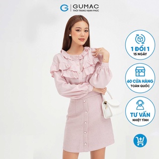 Áo sơ mi kiểu nhún bèo ngực GUMAC màu hồng trơn sang trọng AB451