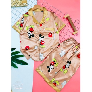 Đồ Bộ Pyjama Lụa Satin Hoạ Tiết Lửng Form Dưới 55kg