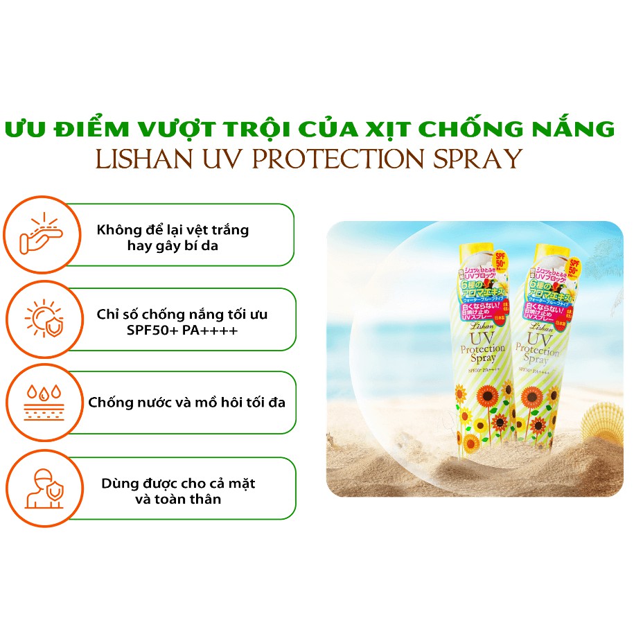 Xịt chống nắng Lishan UV Protection Spray Nhật Bản SPF 50+ PA++++ 250g