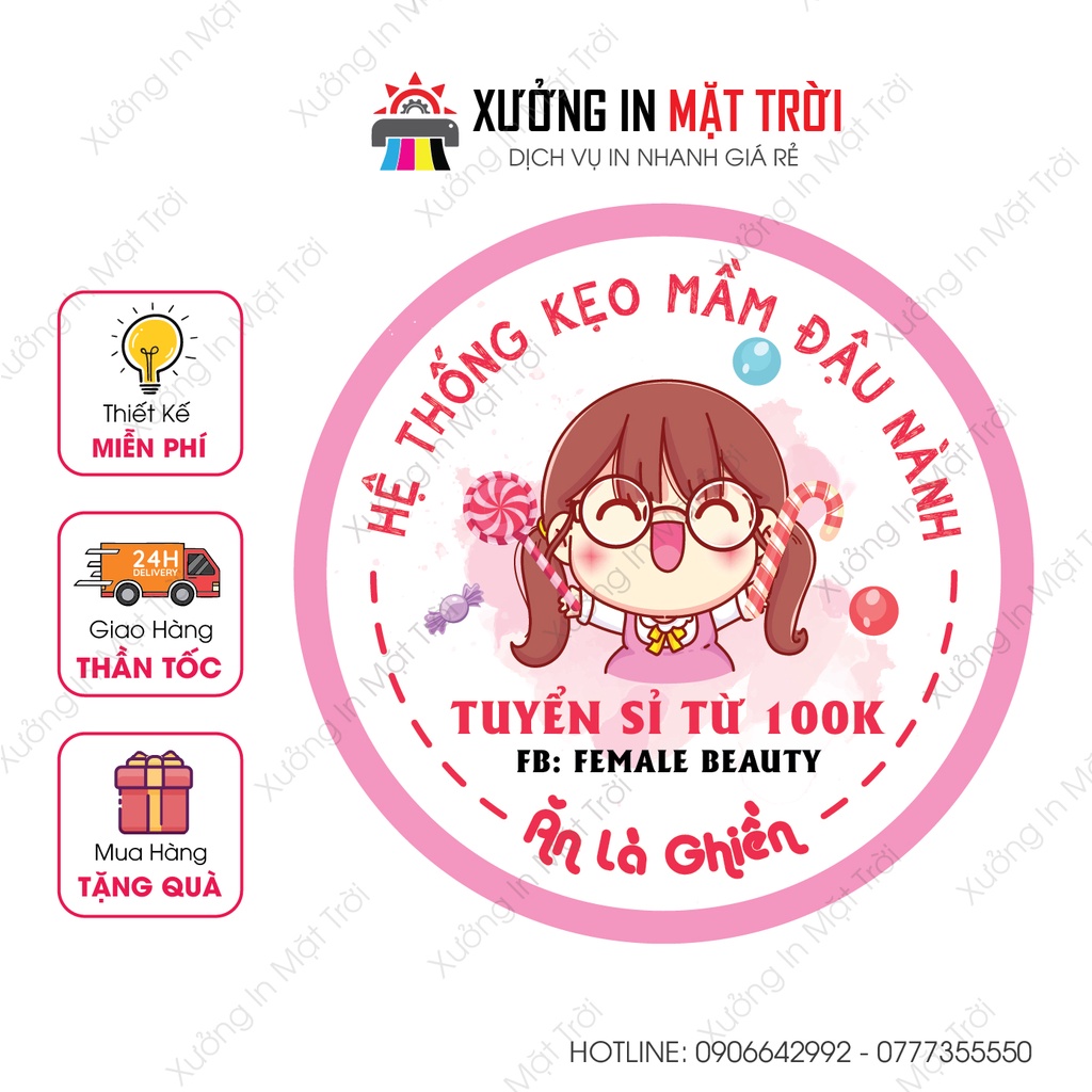 Combo 20 tờ tem giấy cán màng tự chọn, khổ a3 thiết kết theo yêu cầu của khách hàng
