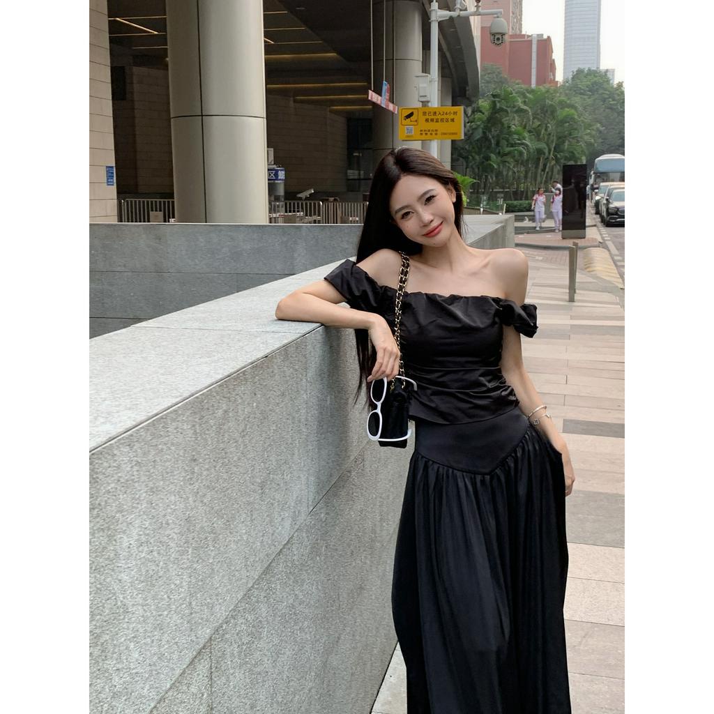 Set Áo Thun Lệch Vai + Chân Váy Dài Cao Cấp Thời Trang Dành Cho Nữ