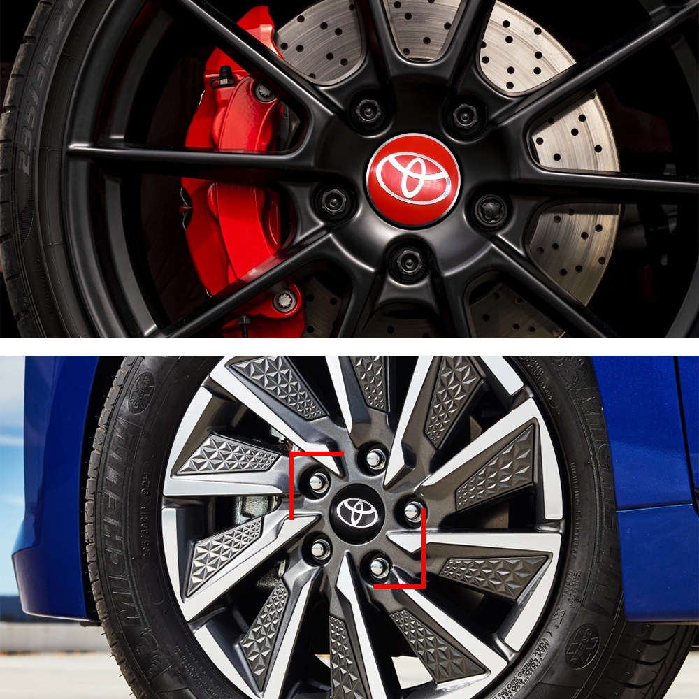Set 4 Miếng Dán Trang Trí Trục Bánh Xe Hơi Toyota Vios Rush Etions Avanza Camry RAV4