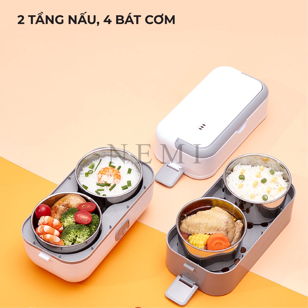 Hộp Cơm Cắm Điện NEMI 2 Tầng Với 2 Bát 4 Bát Inox Phong Cách Nhật