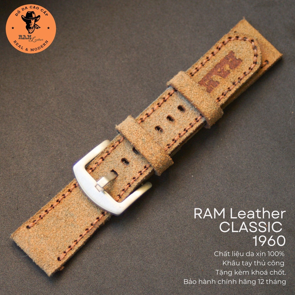 Dây đồng hồ da bò màu nâu xanh - RAM Leather Classic 1960 Bền Đẹp