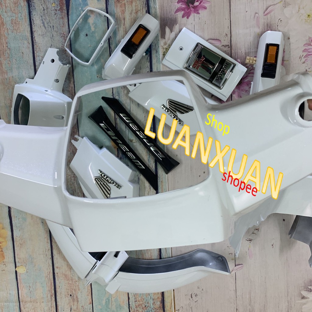 Bộ dàn áo xe Dream 2-Full  vỏ nhựa xe dream thái TẶNG TEM NỔI -dream ll -dream màu TRẮNG -nhựa ABS loại 1