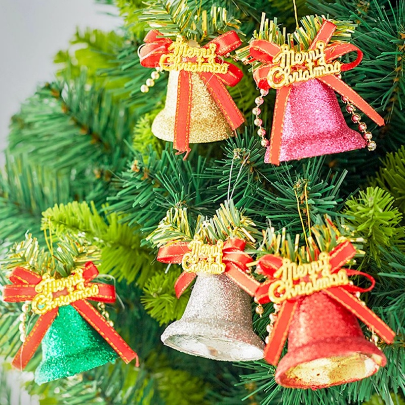 Set 6 Chuông Giáng Sinh / Năm Mới Bằng Nhựa Phối Kim Tuyến Lấp Lánh Trang Trí Nhà Cửa
