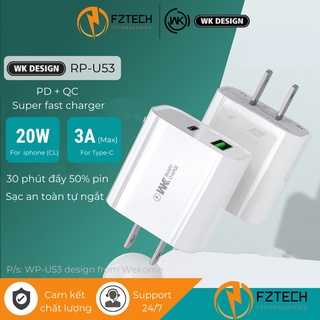 Củ sạc nhanh ipwekome wp-u53 fztech củ sạc nhanh 2 cổng pd20w và qc3.0 18w sạc đầy 50% pin trong 30 phút