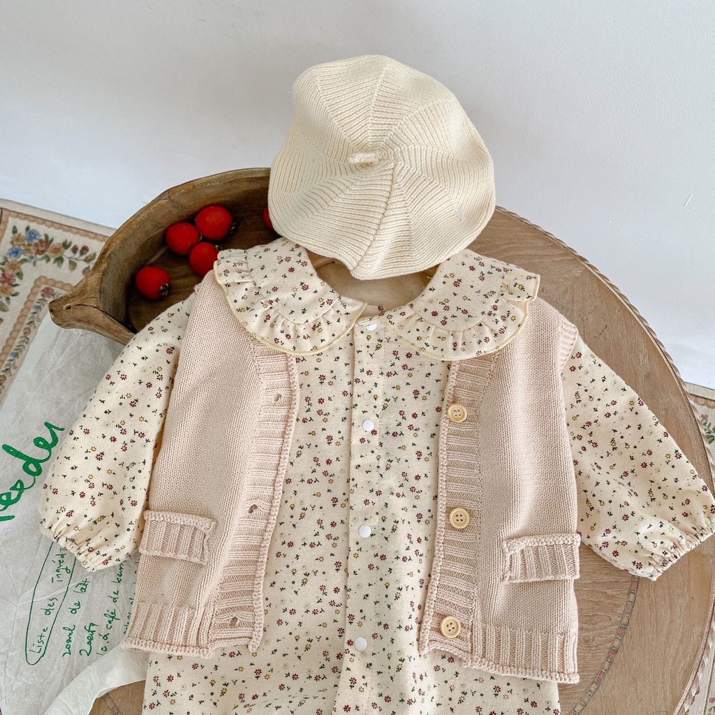 Bộ Áo Liền Quần Cotton Dài Tay Cổ Búp Bê Hở Toàn Diện Thời Trang Mùa Thu Thoải Mái Cho Bé Gái 2022