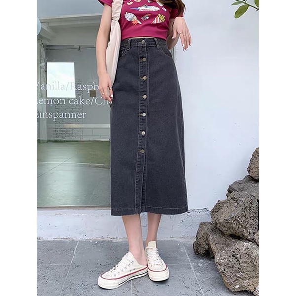 Chân Váy Cạp Cao Dài Qua Gối Xẻ Nổi Bật Phong Cách Ulzzang _a8