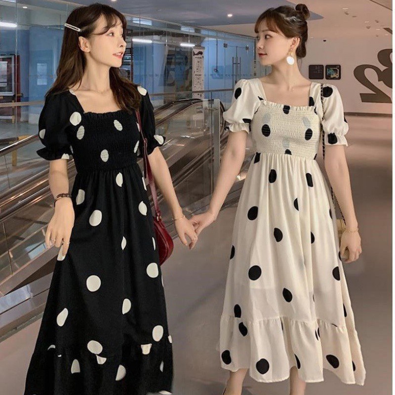 Váy Maxi Dáng Dài Họa Tiết Chấm Bi Thắt Nơ Sau Lưng | BigBuy360 - bigbuy360.vn