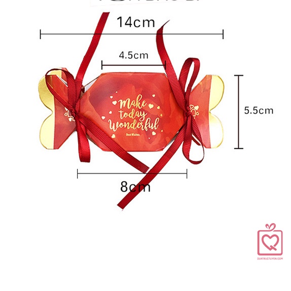 Hộp giấy hình kẹo 14x5cm hoa văn thắt nơ H04 sang trọng đựng quà tặng valentine, socola bánh kẹo