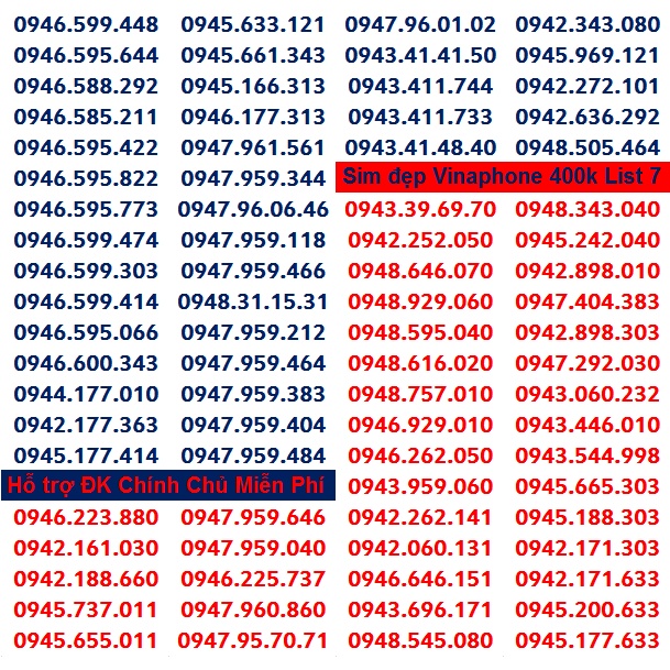 Số Đẹp VINA GIÁ RẺ 400K File 7 Dễ Nhớ Hỗ Trợ ĐĂNG KÝ CHÍNH CHỦ Miễn Phí Được nhiều ưu đãi gói