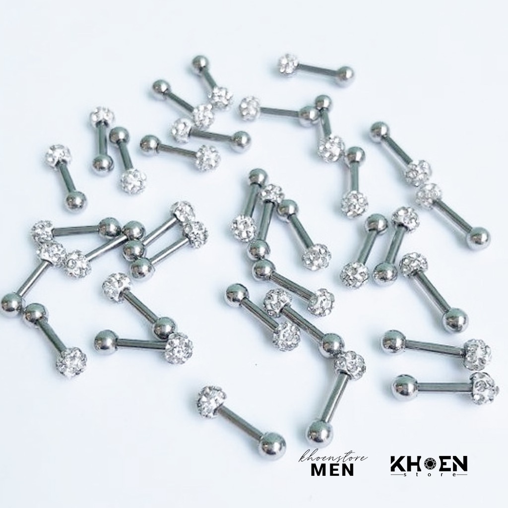 (1 Chiếc) Khuyên tai Bi đính đá 3mm và 4mm - Khoen Store