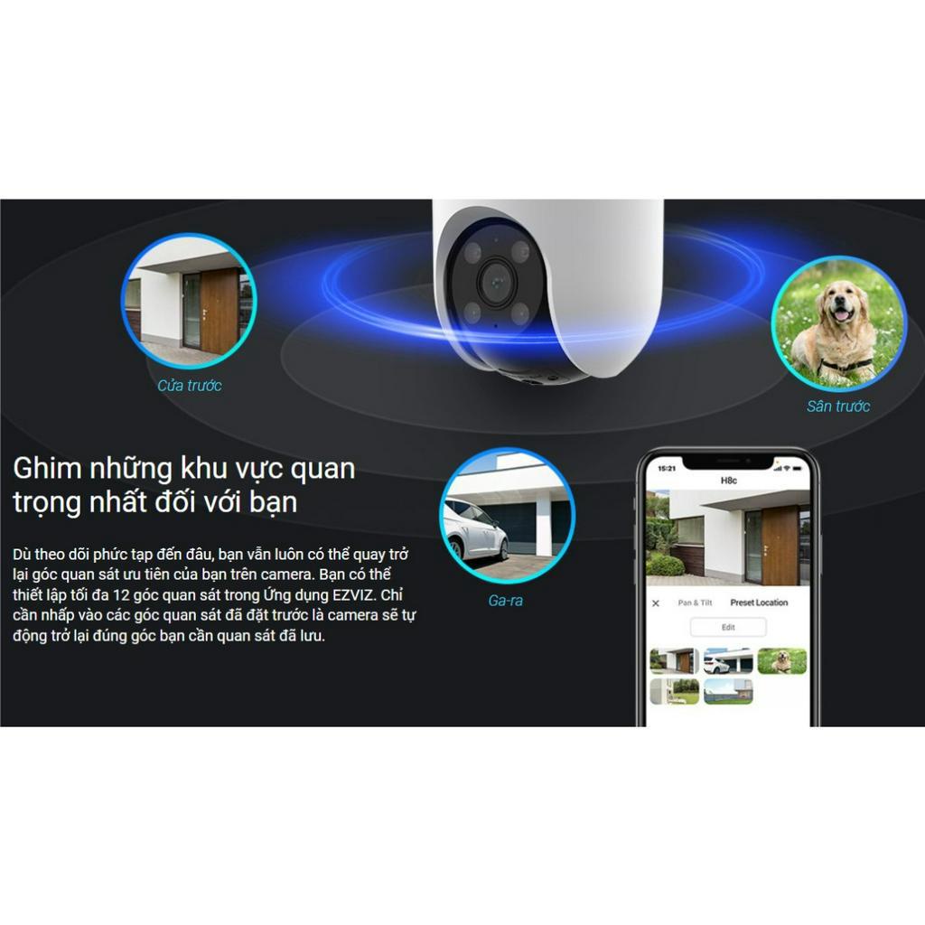 Camera EZVIZ H8C 4MP, H8C 3MP, H8C 2MP - Wifi, Ngoài Trời, Xoay 360 độ, Màu Bang Đêm - Bảo Hành 24 Tháng