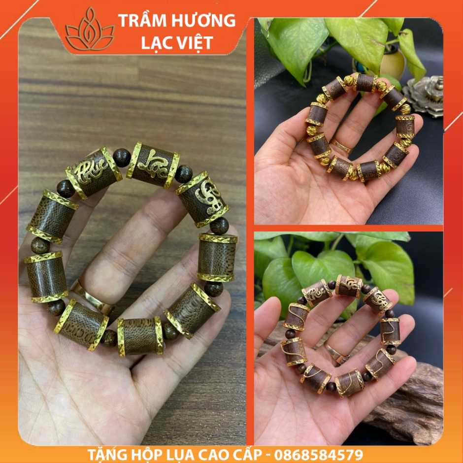 Vòng Tay Trầm Hương cho Nam Đốt Trúc Bọc Vàng Đa Dạng Mẫu Mã - Mạnh Mẽ Sang Trọng - Trầm Tốc Tự Nhiên Lạc Việt