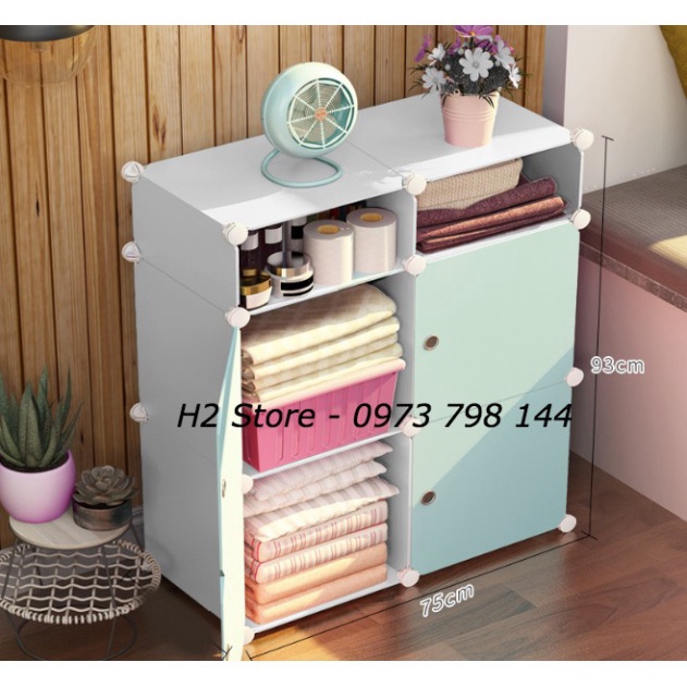 XƯỞNG TỦ NHỰA LẮP GHÉP 4 Ô + 2 Ô NHỎ CỬA XANH NHẠT ĐỂ QUẦN ÁO ĐA NĂNG THÔNG MINH sâu 37cm