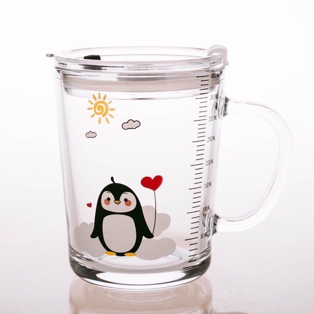 Cốc pha sữa chịu nhiệt thủy tinh chia vạch có nắp và ống hút | BigBuy360 - bigbuy360.vn