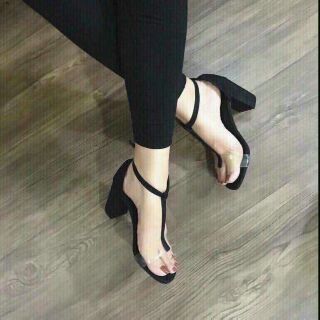 Sandal cao gót da lộn quai trong C&K