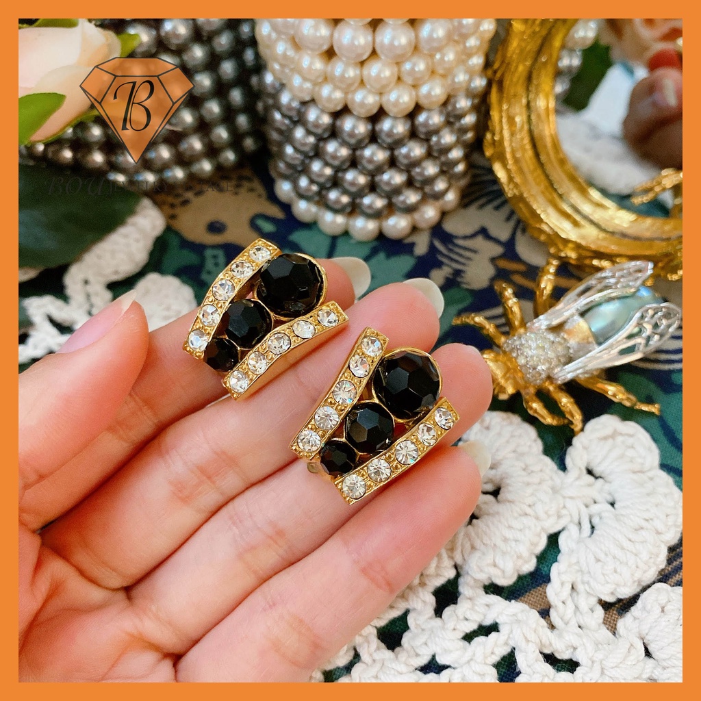 BÔNG TAI ĐÍNH ĐÁ SECONDHAND TRANG SỨC SI NHẬT BẢN BOU JEWELRY VINTAGE MÃ BT085